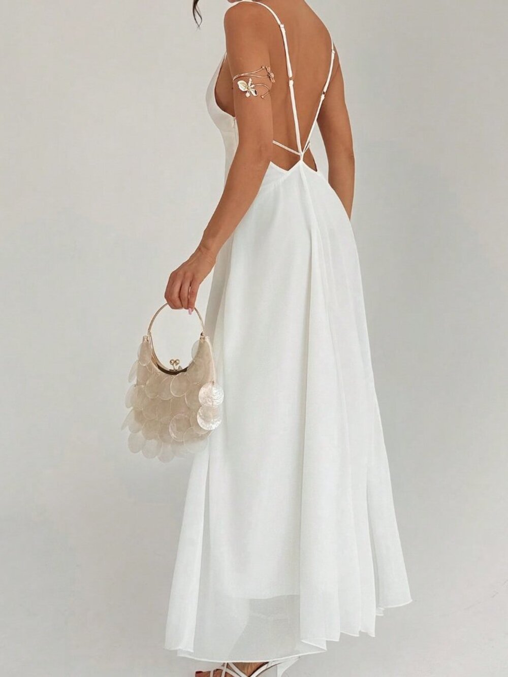 White Elegant Backless Women's Sexy Beach Holiday Dress - Picture 9 of 9